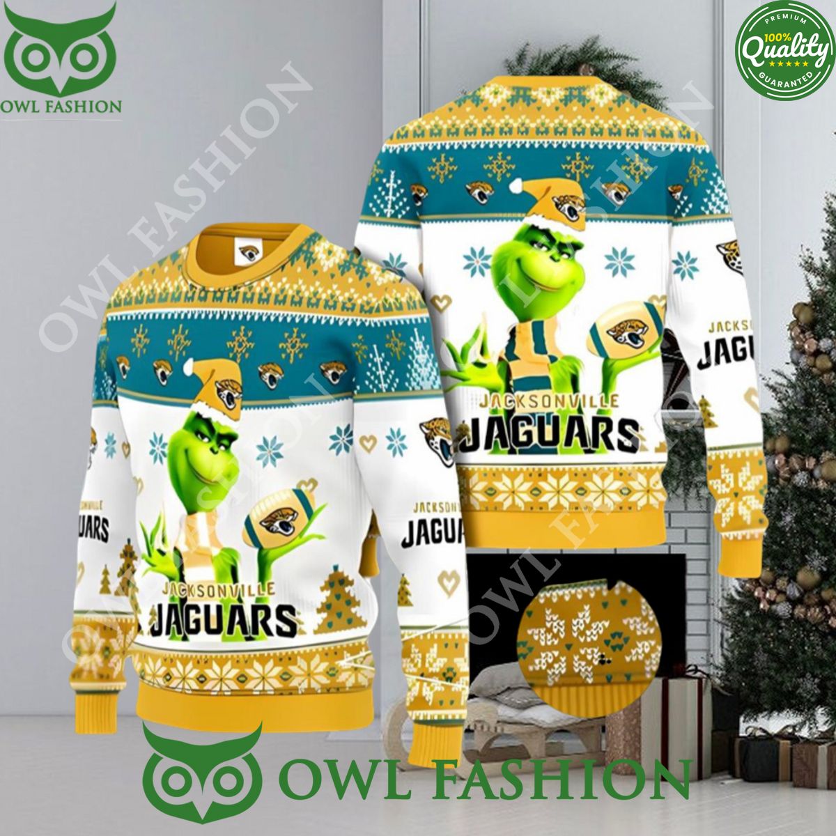 Jacksonville Jaguars Grinch Ugly Christmas Sweater Xmas 3D Printed Christmas Sweater Gift