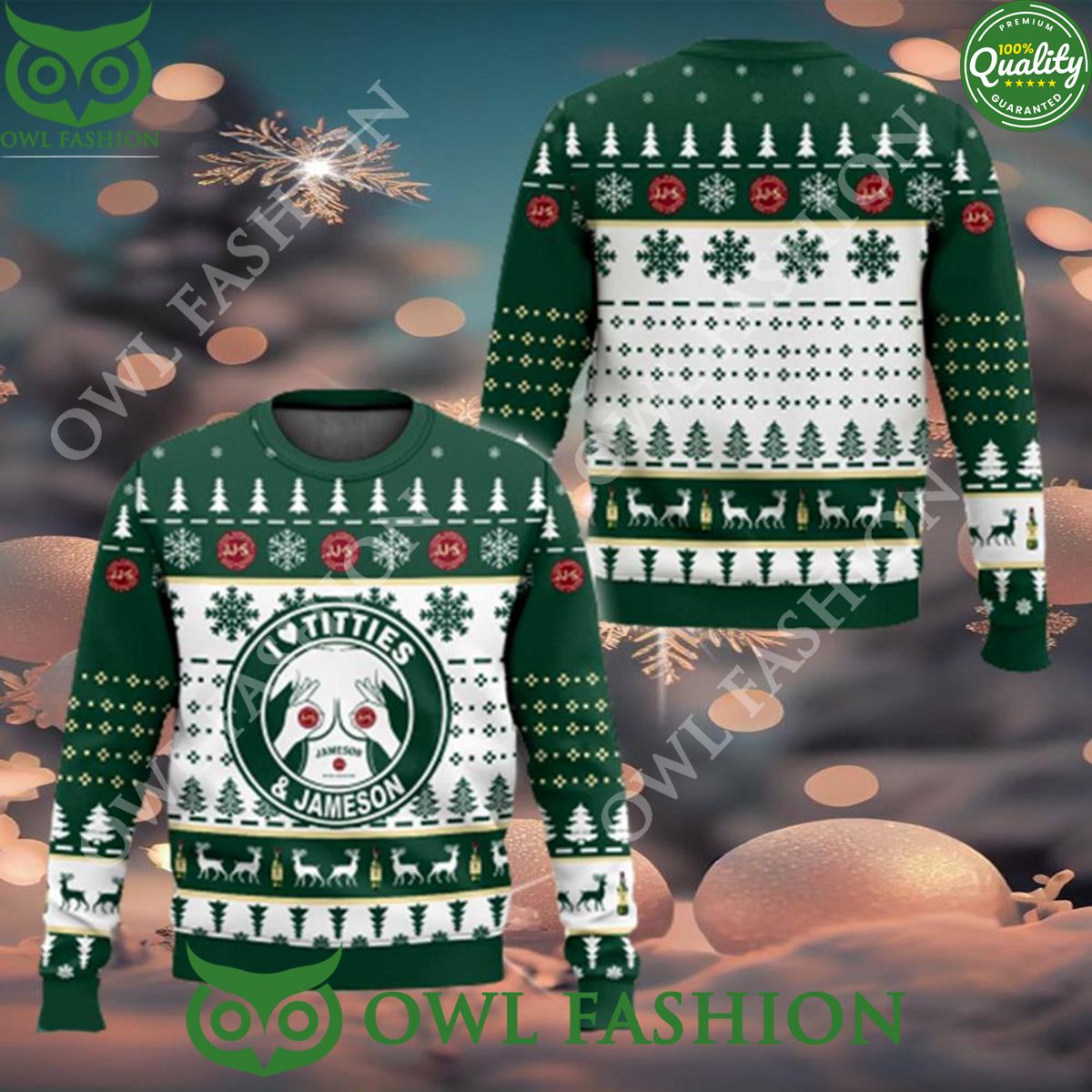 Jameson Titties Funny Wintertime Ugly Xmas 3D Sweater Jumper