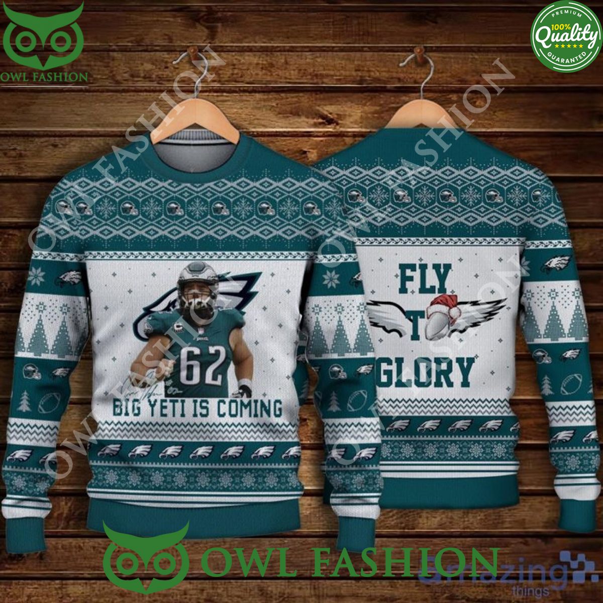 Jason Kelce Philadelphia Eagles Big Yeti Is Coming Fly To Glory NFL Christmas Ugly Sweater