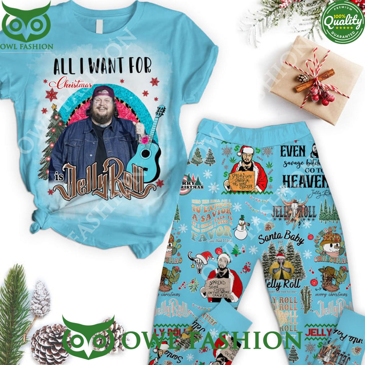 Jelly Roll rapper Christmas Pajamas Set All I want for