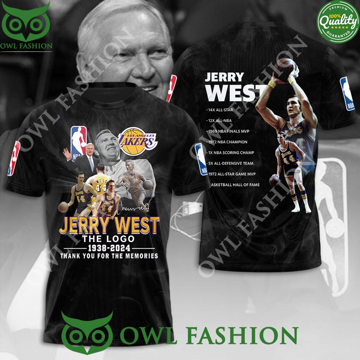 Jerry West The Logo Thank You For Memories Lakers 3D T-Shirt