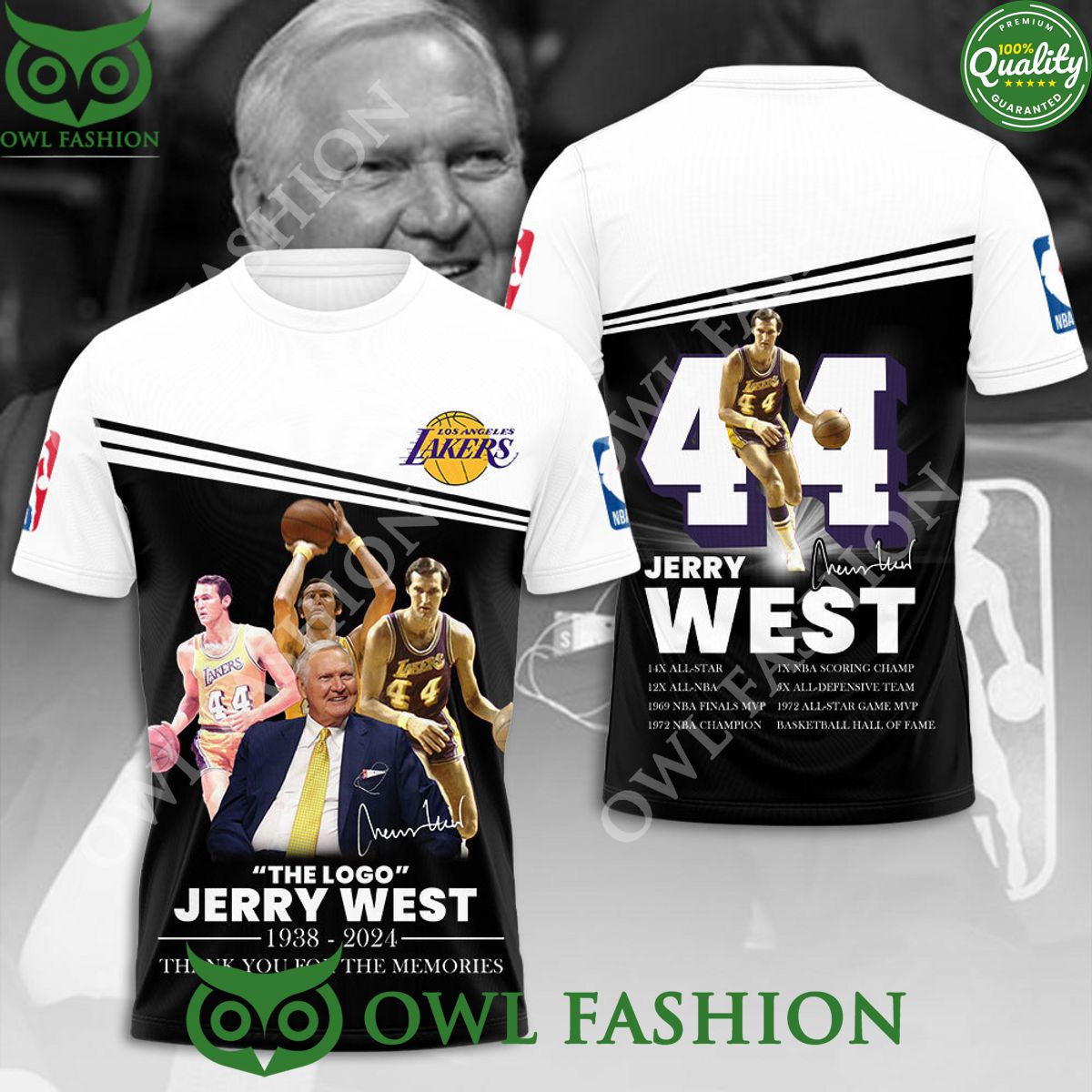 Jerry West The logo Thank you for the memories 1938 2024 LA Lakers 3D t shirt