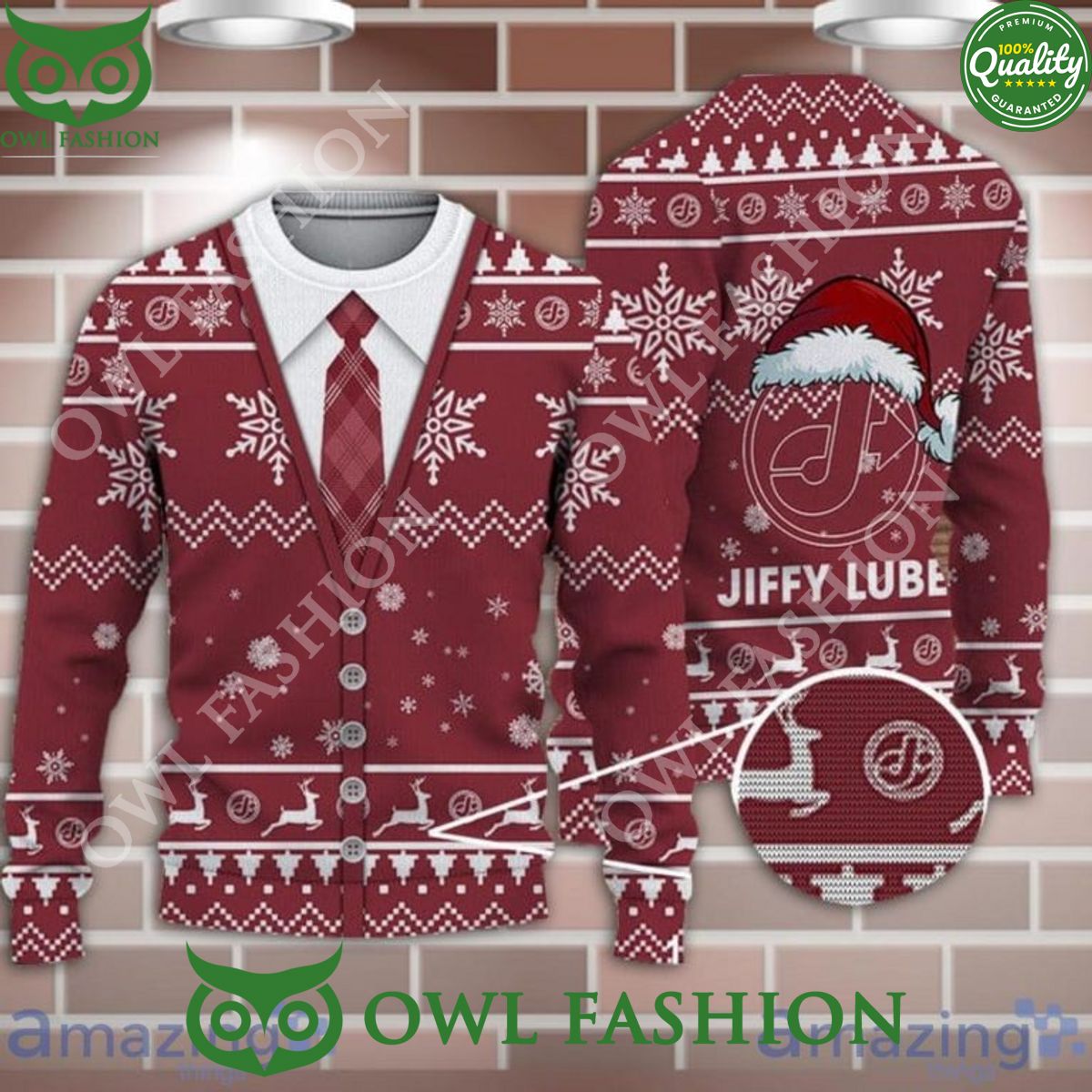 JIFFY LUBE Santahat Pattern Christmas Ugly Sweater Jumper