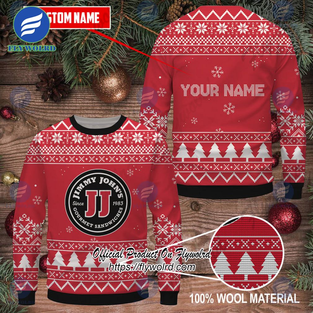 Jimmy John'S Custom Name Logo Pine Trees Ugly Christmas Sweater