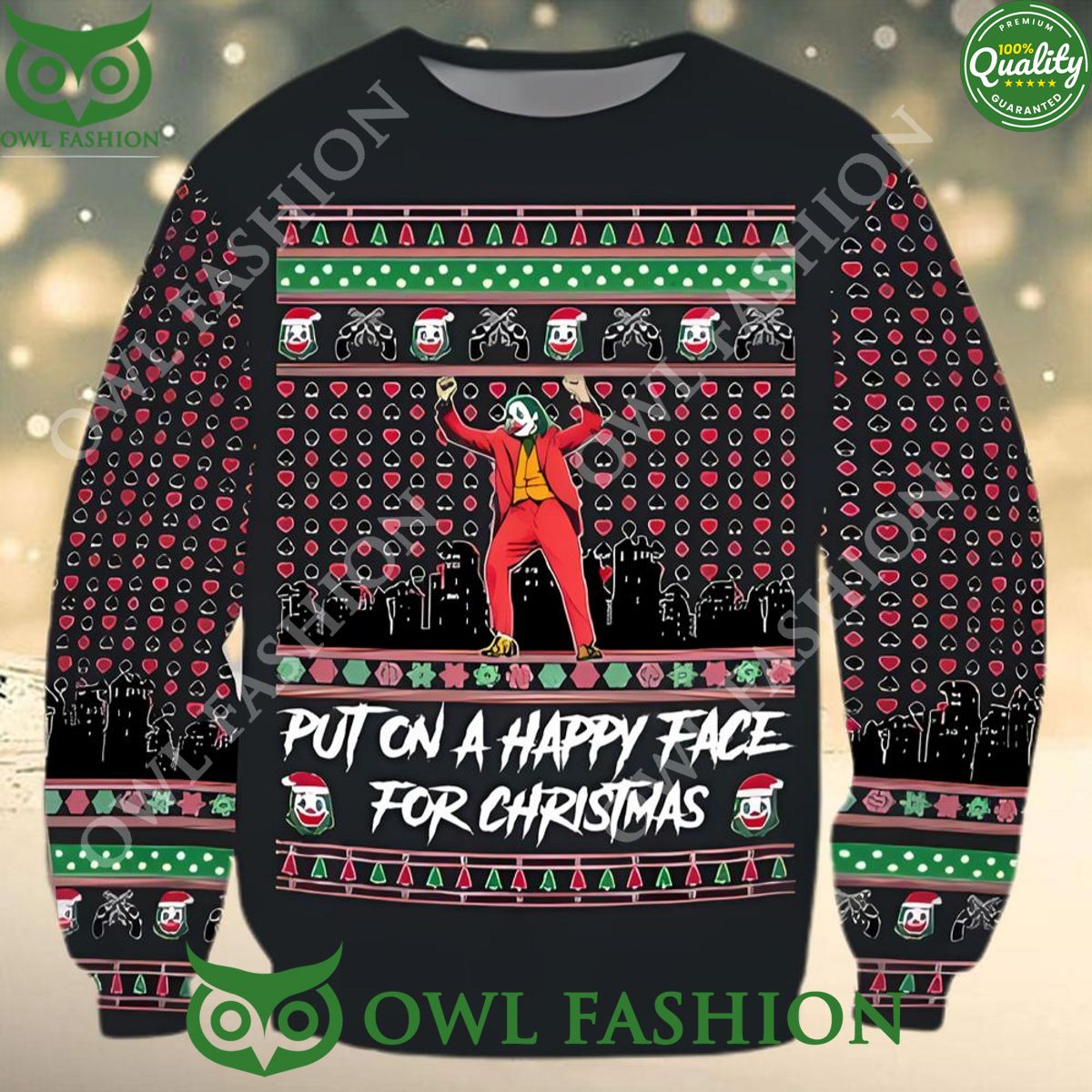 Joker Put On A Happy Face For Christmas Sweater Jumper Black