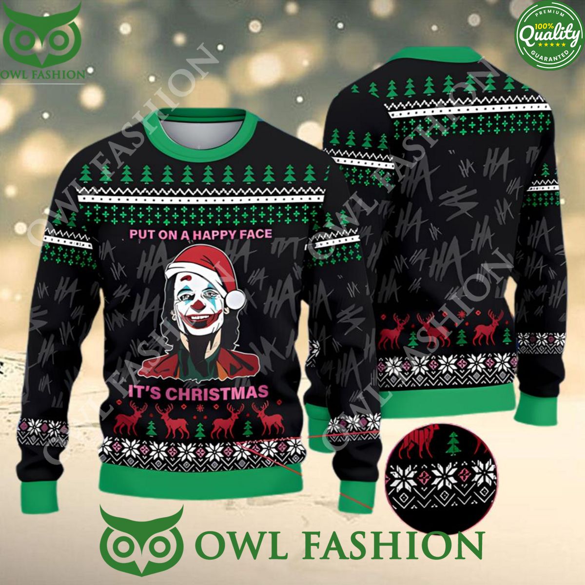 Joker Put On A Happy Face It’s Ugly Christmas Sweater Jumper Ugly...