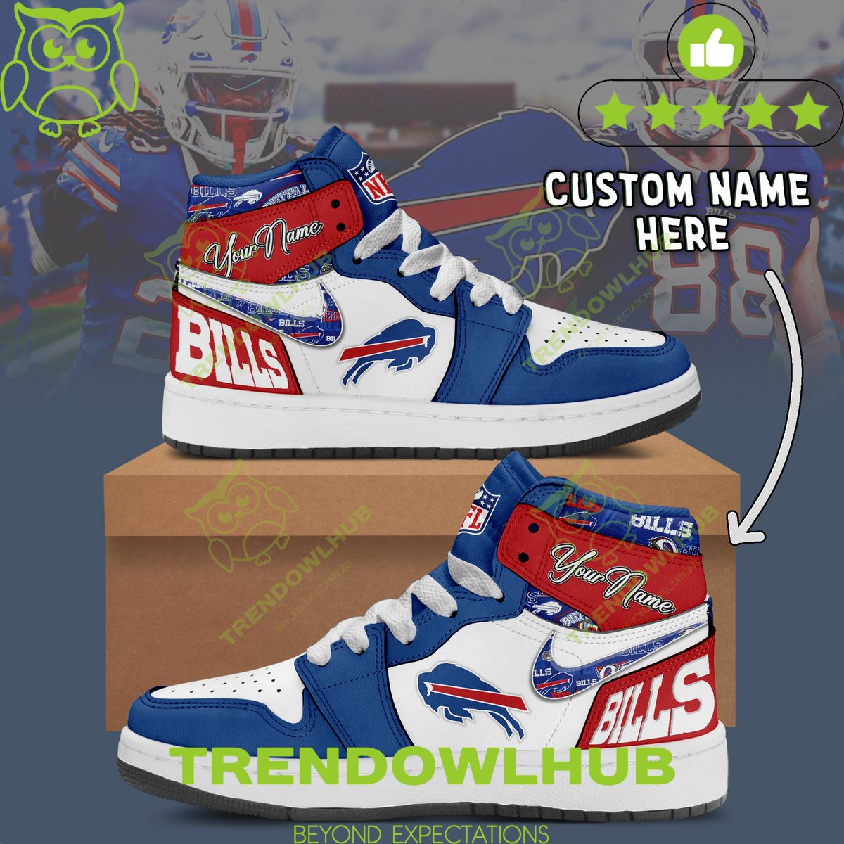 Josh Allen Buffalo Bills NFL Air Jordan High Top Personalized Shoes