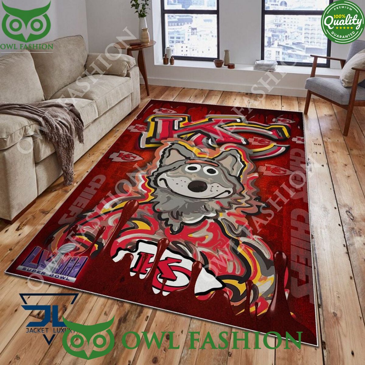 Kansas City Chiefs Painting Wolf Super Bowl LVIII Rug Carpet