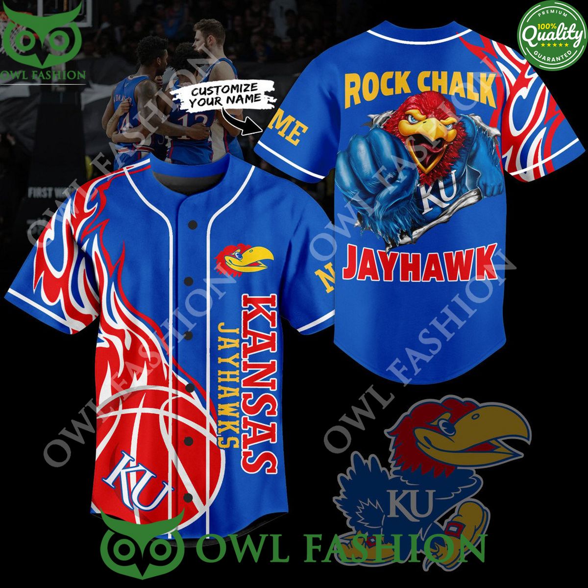 Kansas Jayhawks Rock Chalk basketball NCAA Custom Baseball jersey