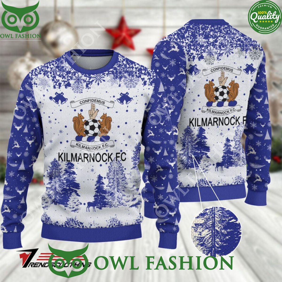 Kilmarnock F.C. SPFL Scottish Snow Fall Pine Ugly sweater jumper