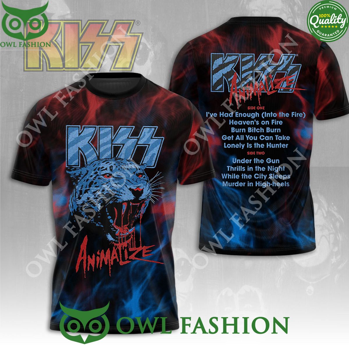 Kiss Band Animalize Album List 3D T shirt