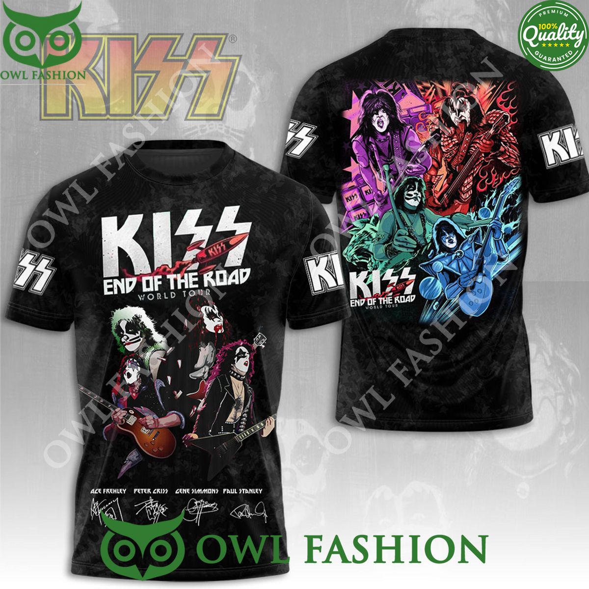 Kiss Band End of the road World Tour 3D signatures t shirt