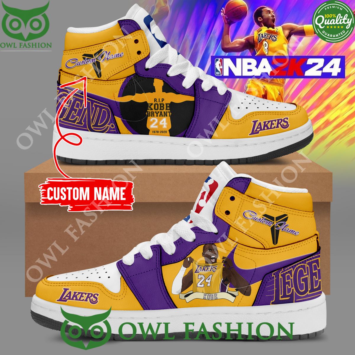Kobe Bryant Los Angeles Lakers NBA Air Jordan High Top Custom Name