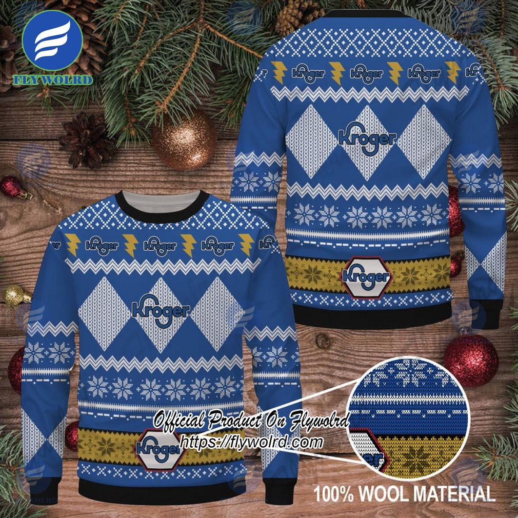 Kroger Navy Design Logo Snowflake Ugly Christmas Sweater