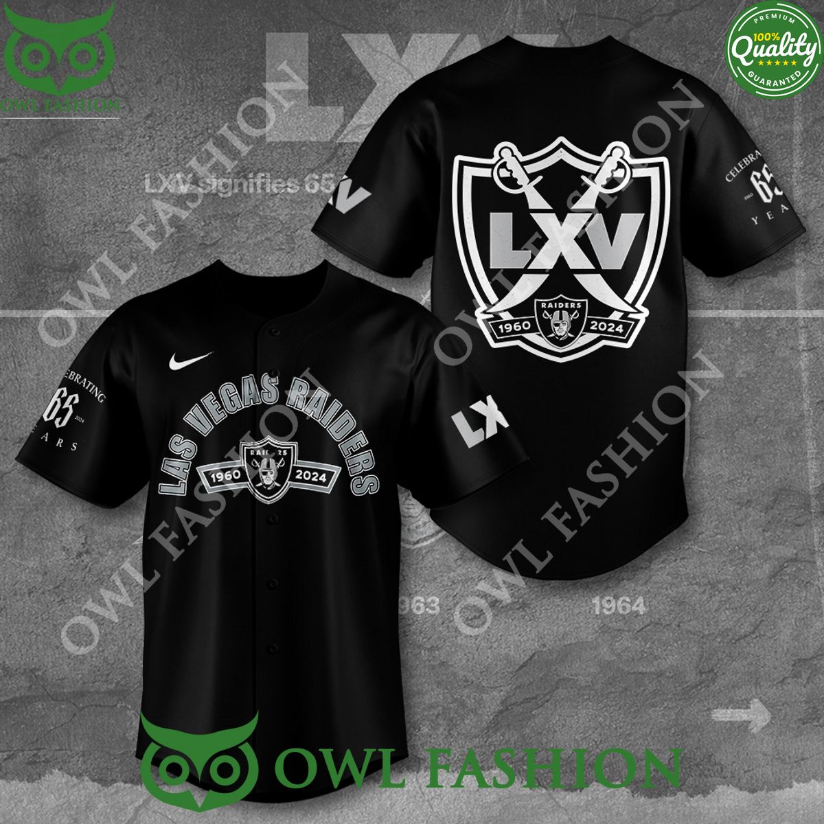 Las Vegas Raiders LXV 65 years Celebrating Baseball Jersey shirt