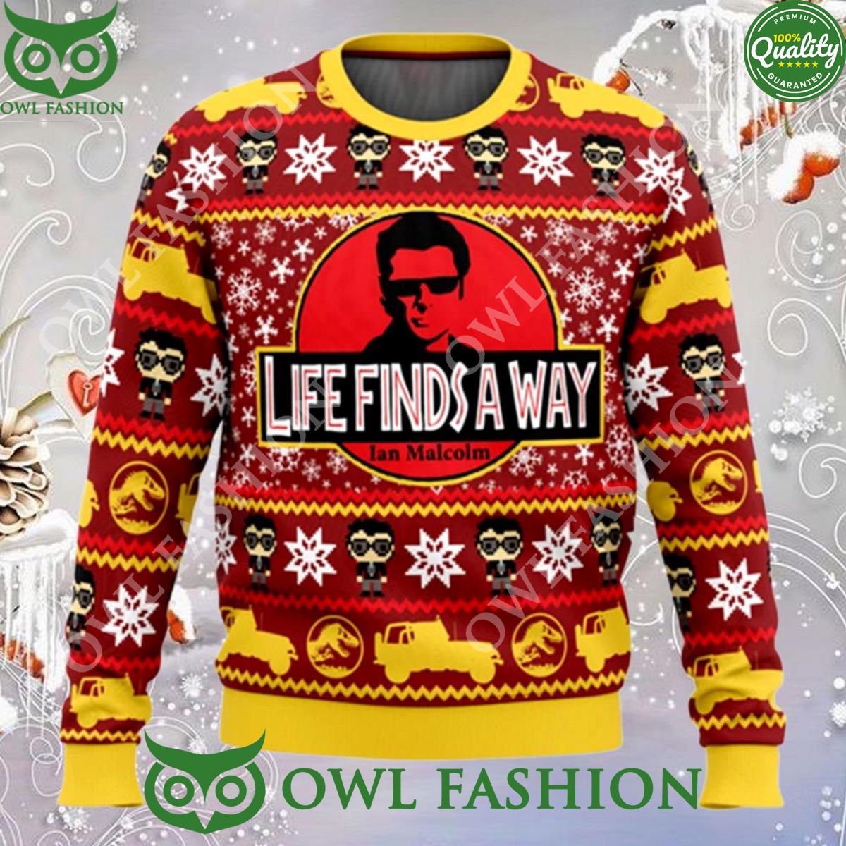 Life Finds A Way Jurassic Part Ugly Christmas Sweater Jumper