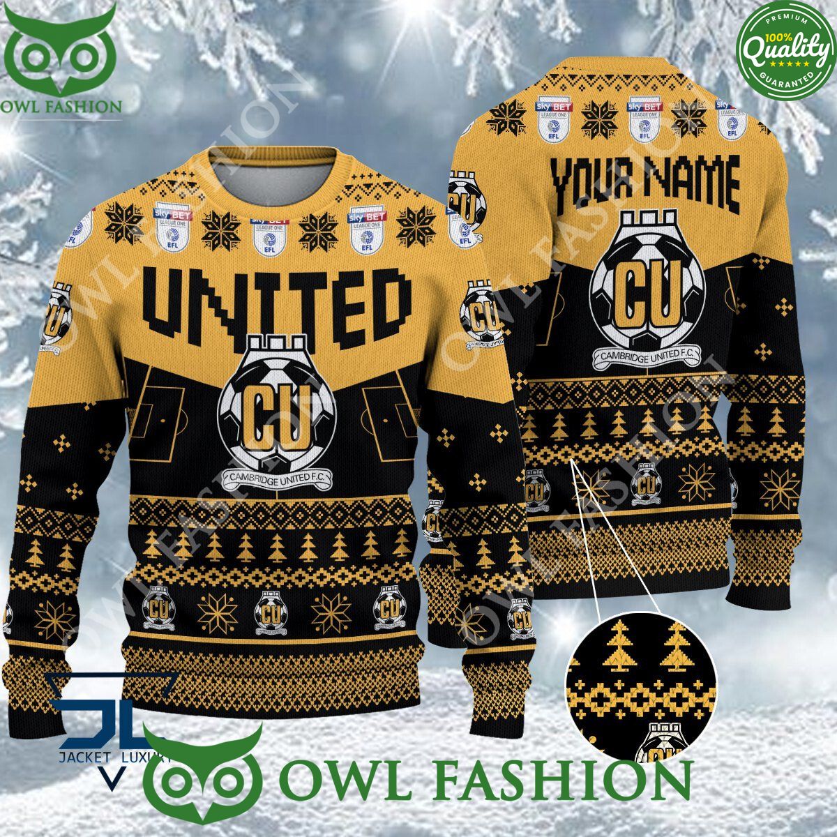 Limited Cambridge United F.C EFL Design For Fans Ugly Sweater Jumper