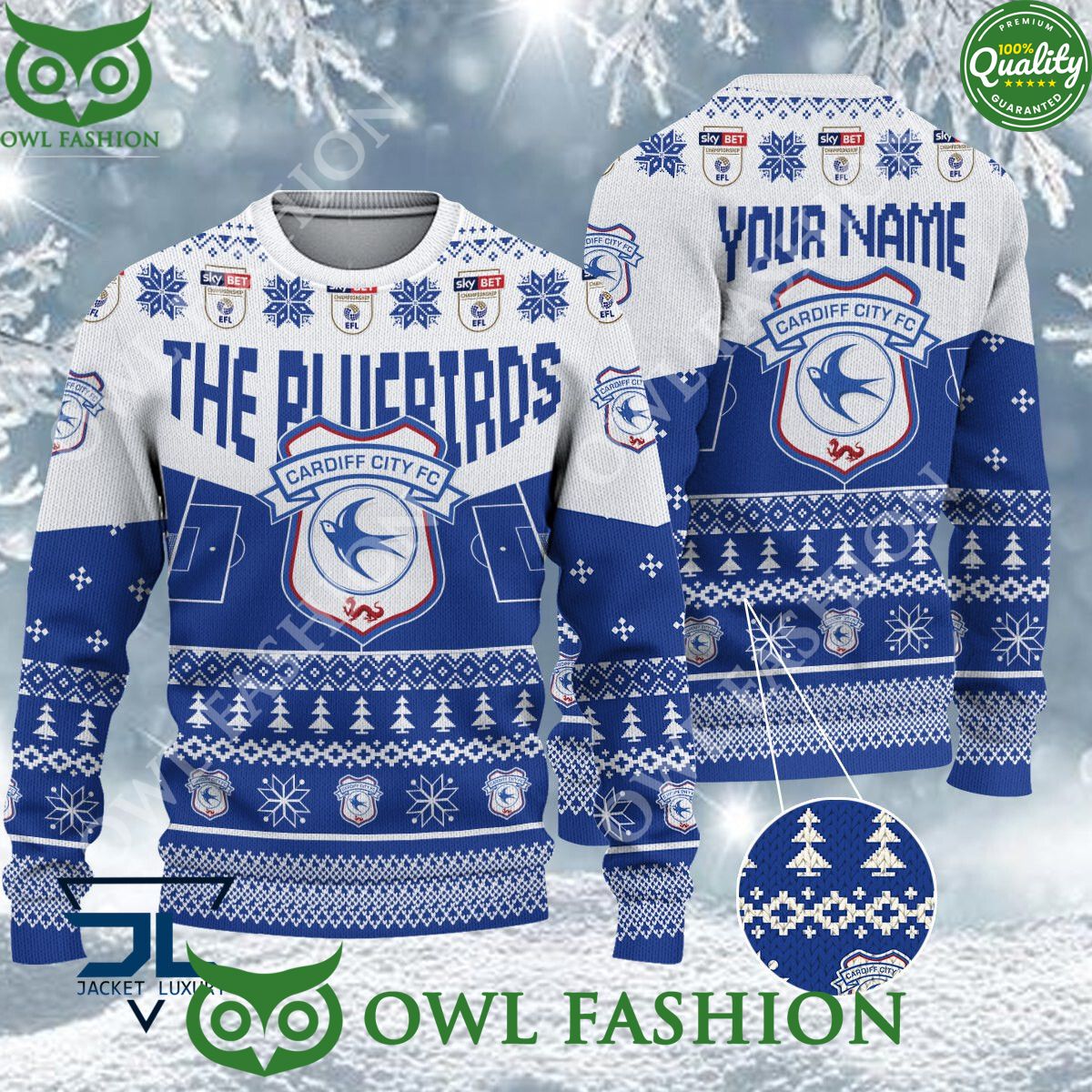 Limited Cardiff City F.C EFL Design For Fans Ugly Sweater Jumper