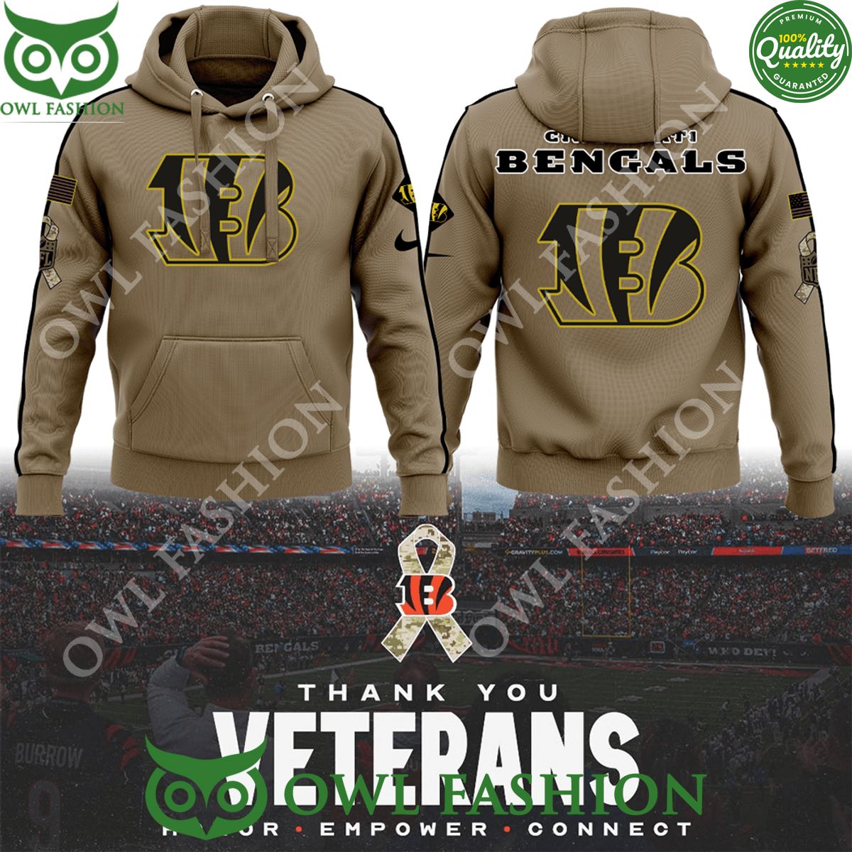 Limited Cincinnati Bengals Veterans NFL Honor Empower Connect Hoodie