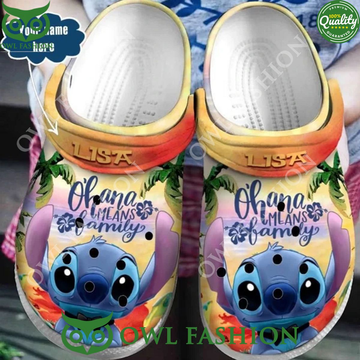 Limited Edition Custom Name Stitch Ohana Means Family Croc