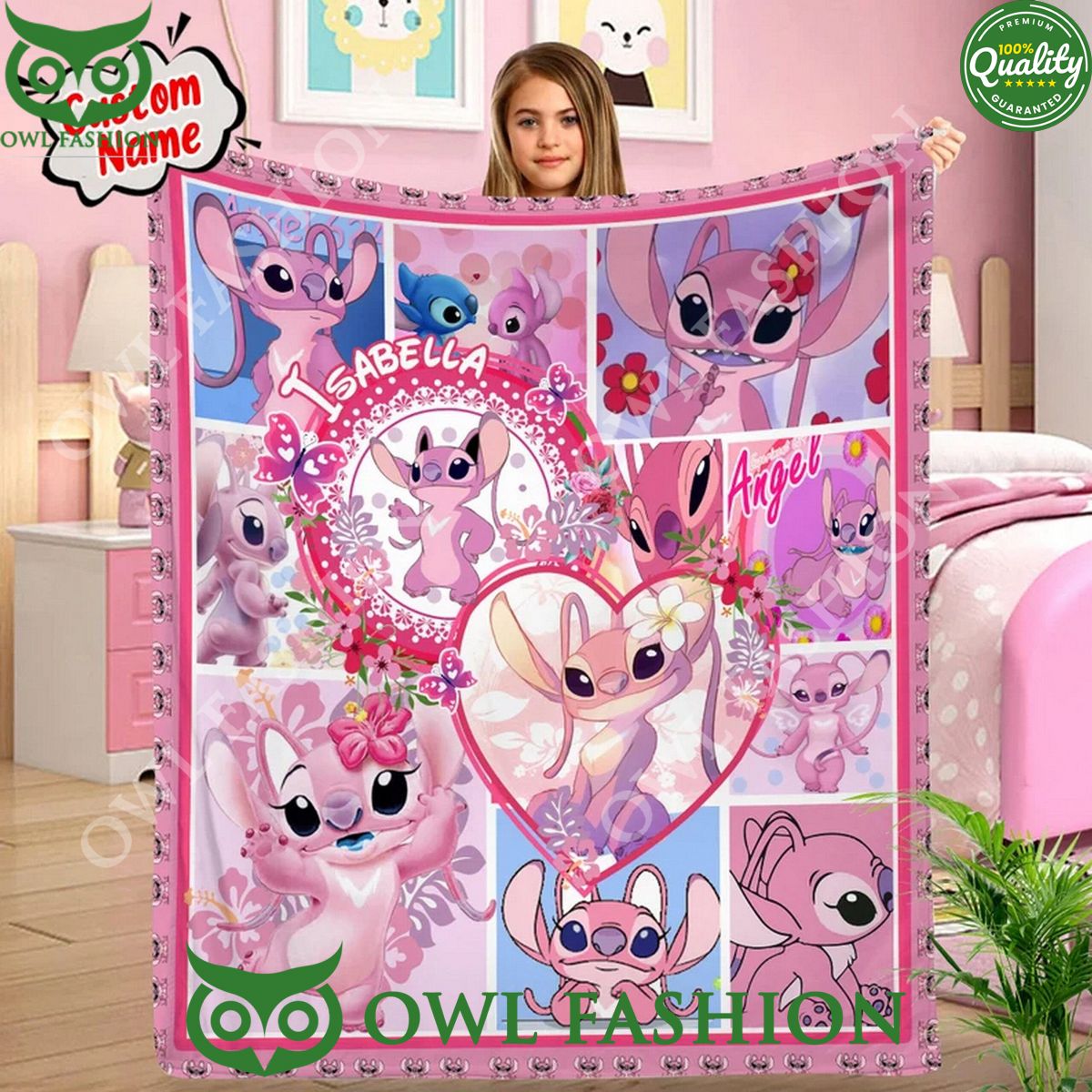 Limited Edition Pink Lilo Quilt Blanket Stitch Custom name