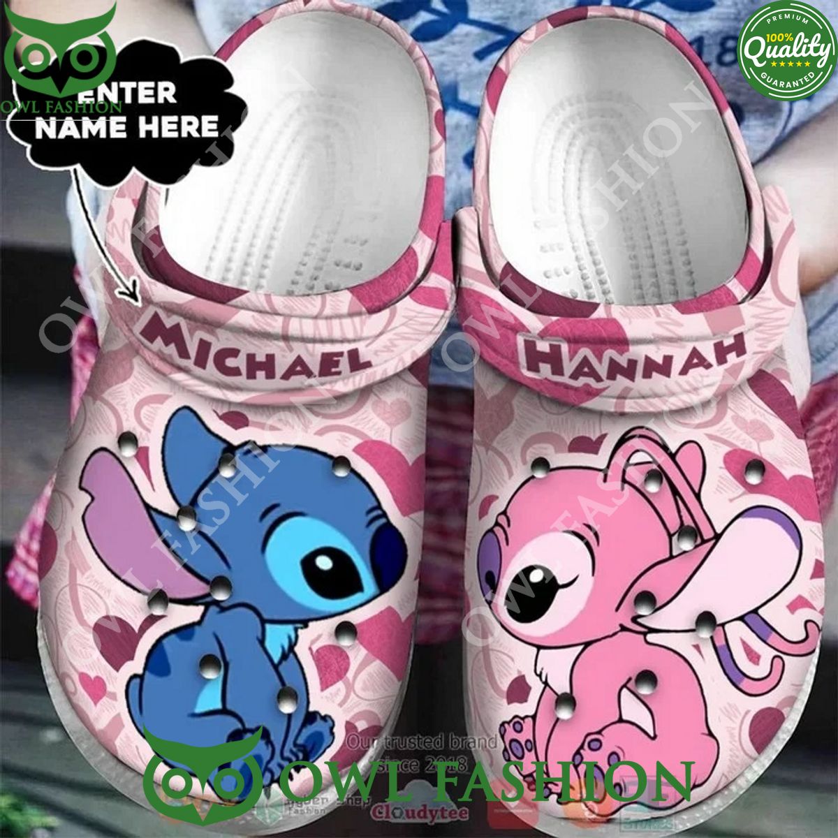 Limited Edition Stitch and Lilo Custom Name couple pink croc