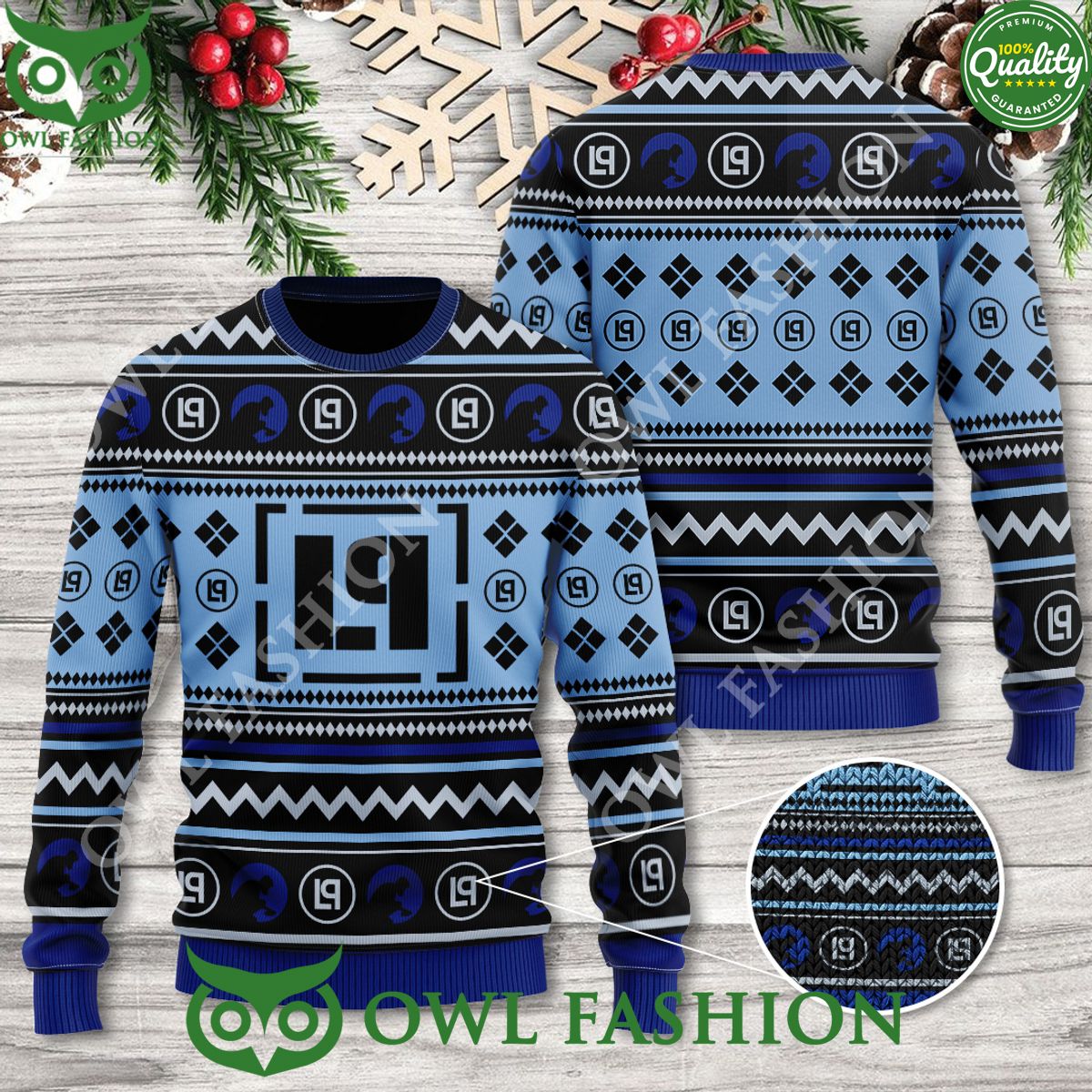 Linkin Park Black and Blue Pattern 3D Ugly Sweater