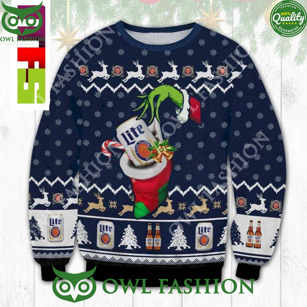 Lite Beer Grinch Naughty Hand Unique Ugly Christmas Sweater 2023
