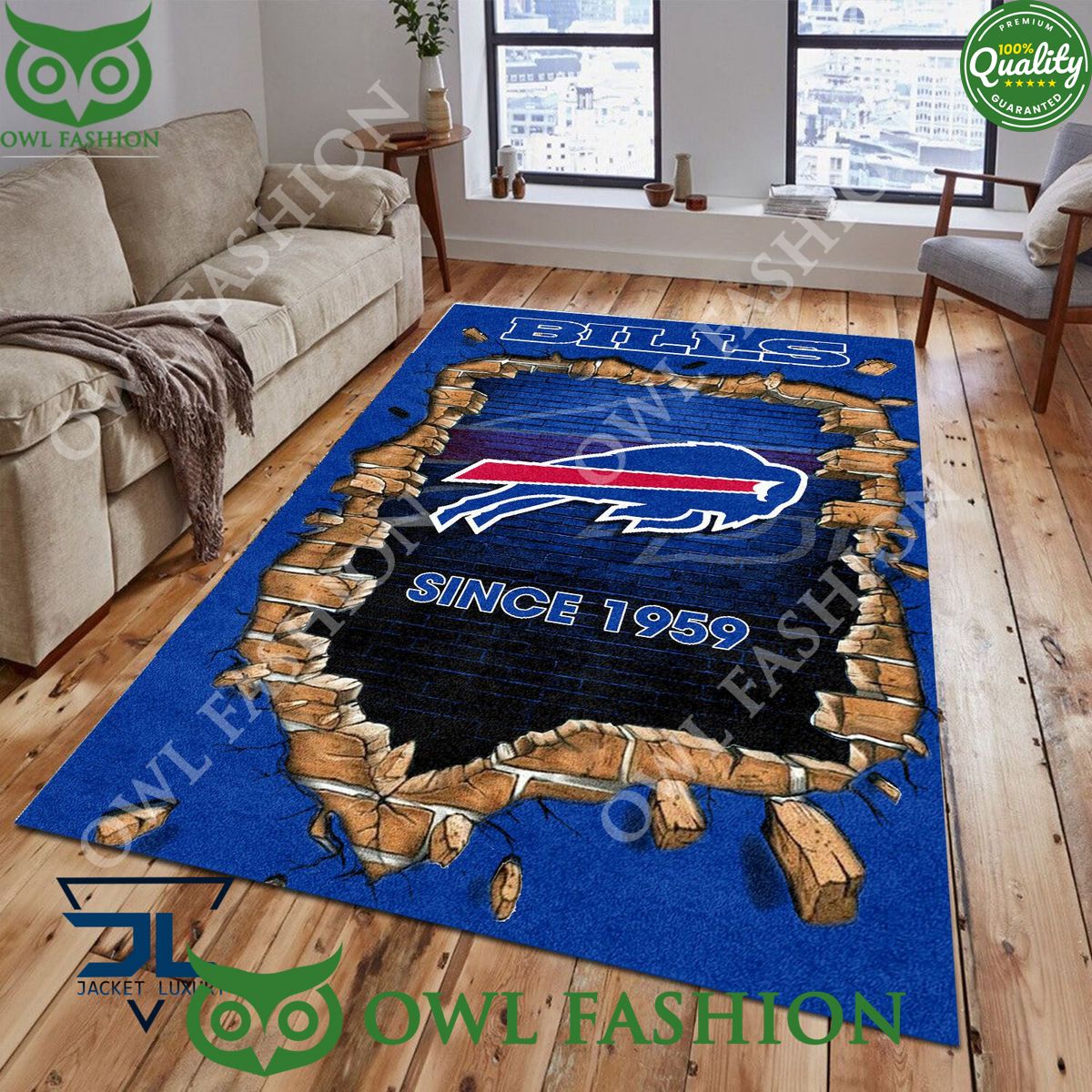 Living Room Buffalo Bills Logo NFL 1965 Wall Broken Rug Carpet