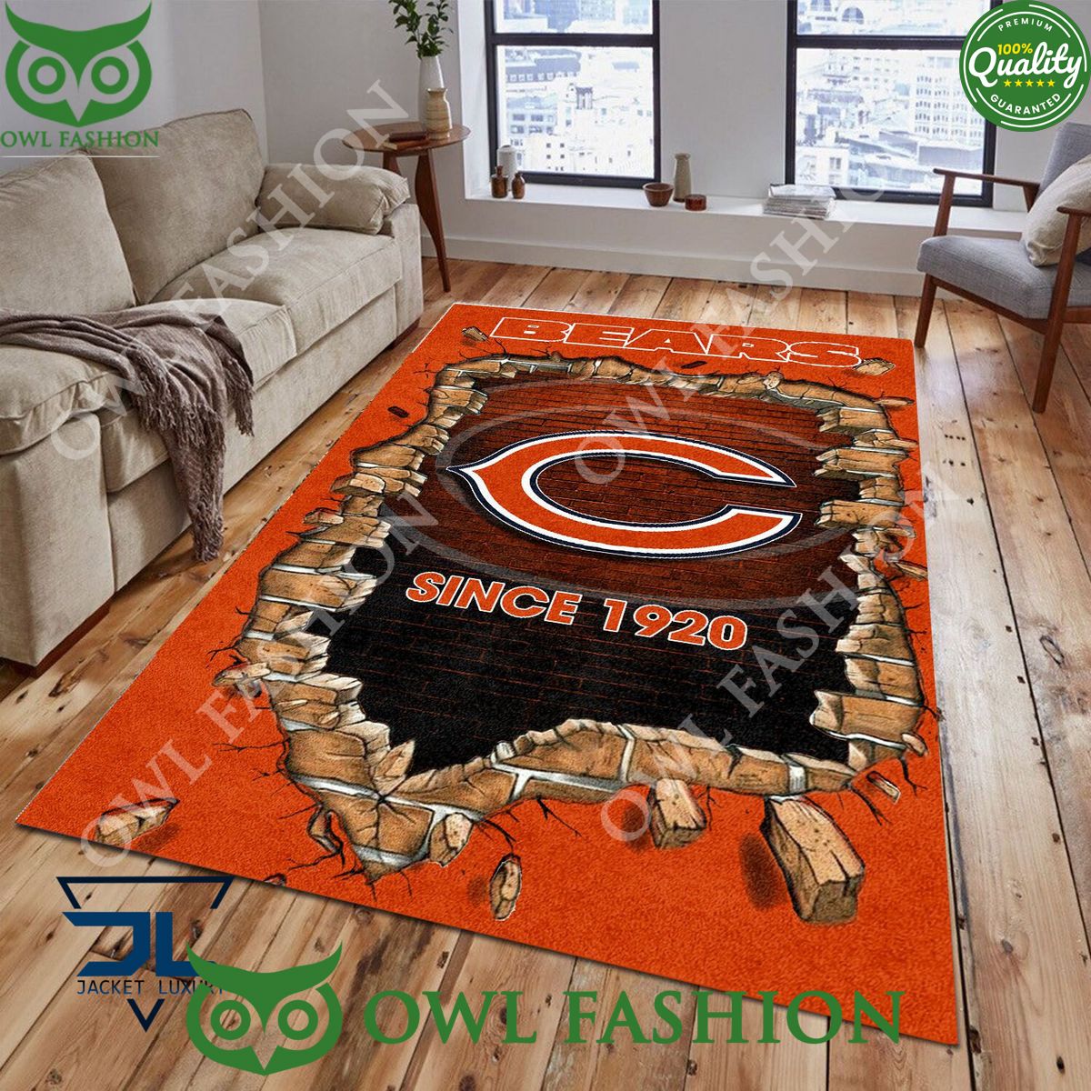 Living Room Chicago Bears Logo NFL 1965 Wall Broken Rug Carpet