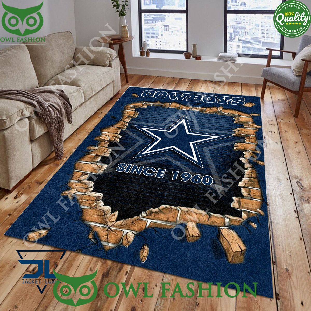 Living Room Dallas Cowboys Logo NFL 1965 Wall Broken Rug Carpet