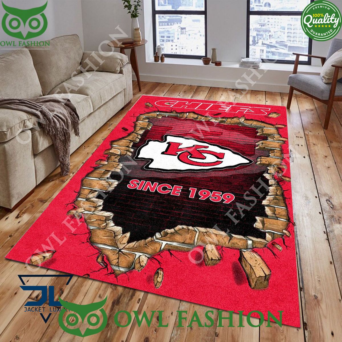 Living Room Kansas City Chiefs Logo NFL 1965 Wall Broken Rug Carpet