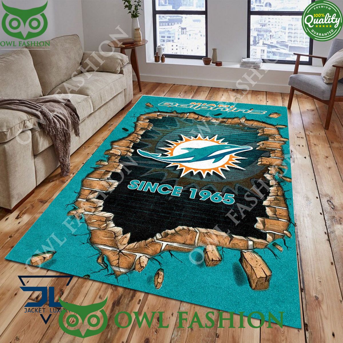 Living Room Miami Dolphins Logo NFL 1965 Wall Broken Rug Carpet