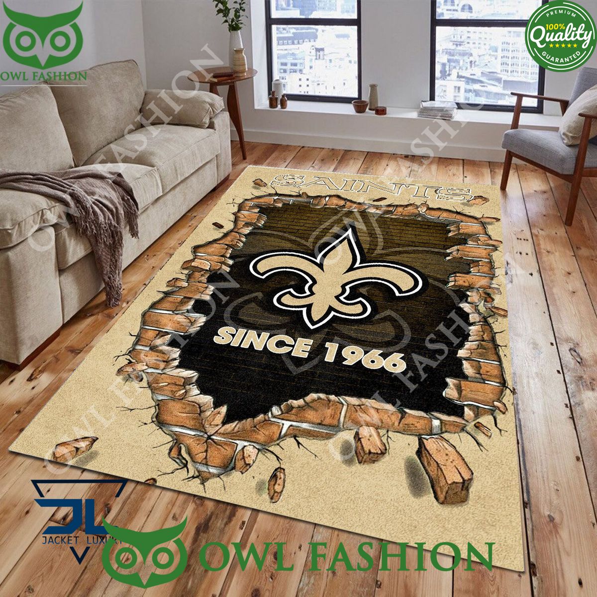 Living Room New Orleans Saints Logo NFL 1965 Wall Broken Rug Carpet