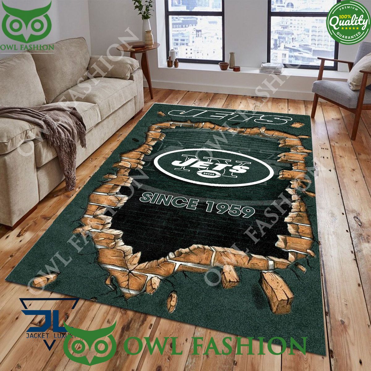 Living Room New York Jets Logo NFL 1965 Wall Broken Rug Carpet