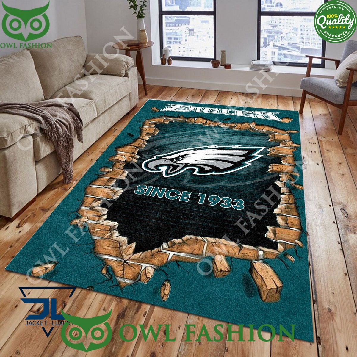 Living Room Philadelphia Eagles Logo NFL 1965 Wall Broken Rug Carpet