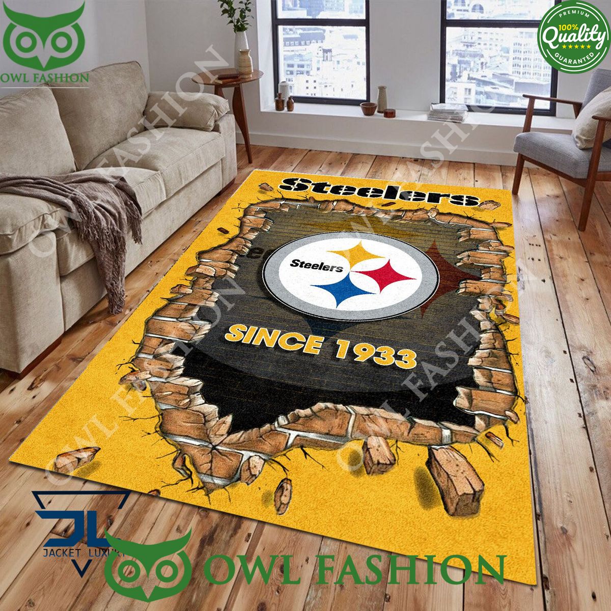 Living Room Pittsburgh Steelers Logo NFL 1965 Wall Broken Rug Carpet
