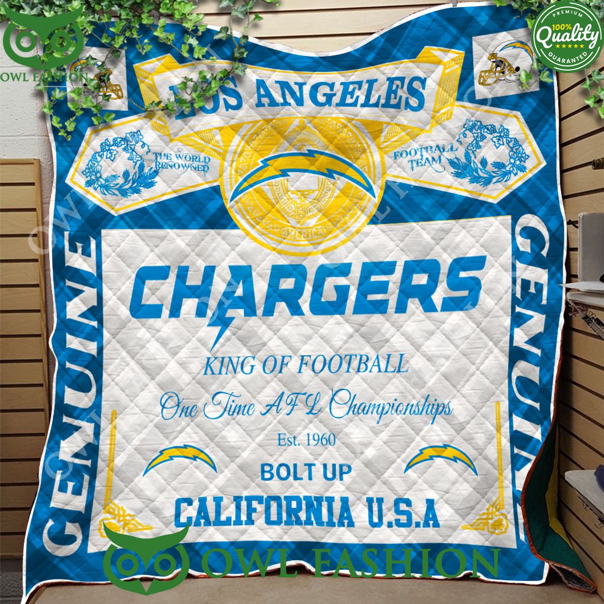 Los Angeles Chargers Bolt Up California King Of Football 1960 Quilt Blanket