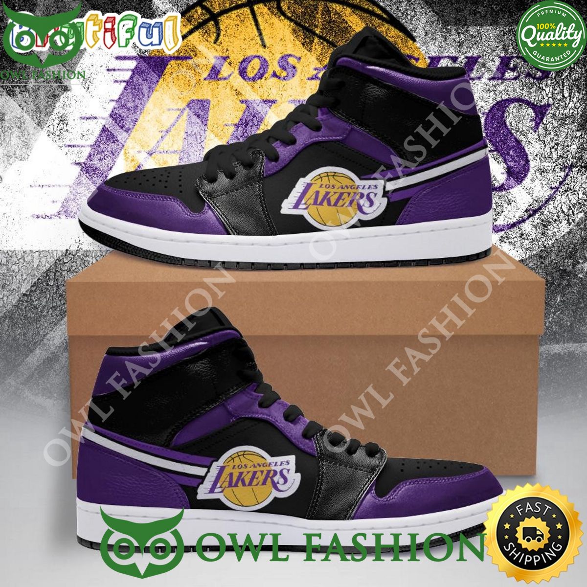 Los Angeles Lakers NBA Championship Purple Black Air Jordan 1 High Shoes