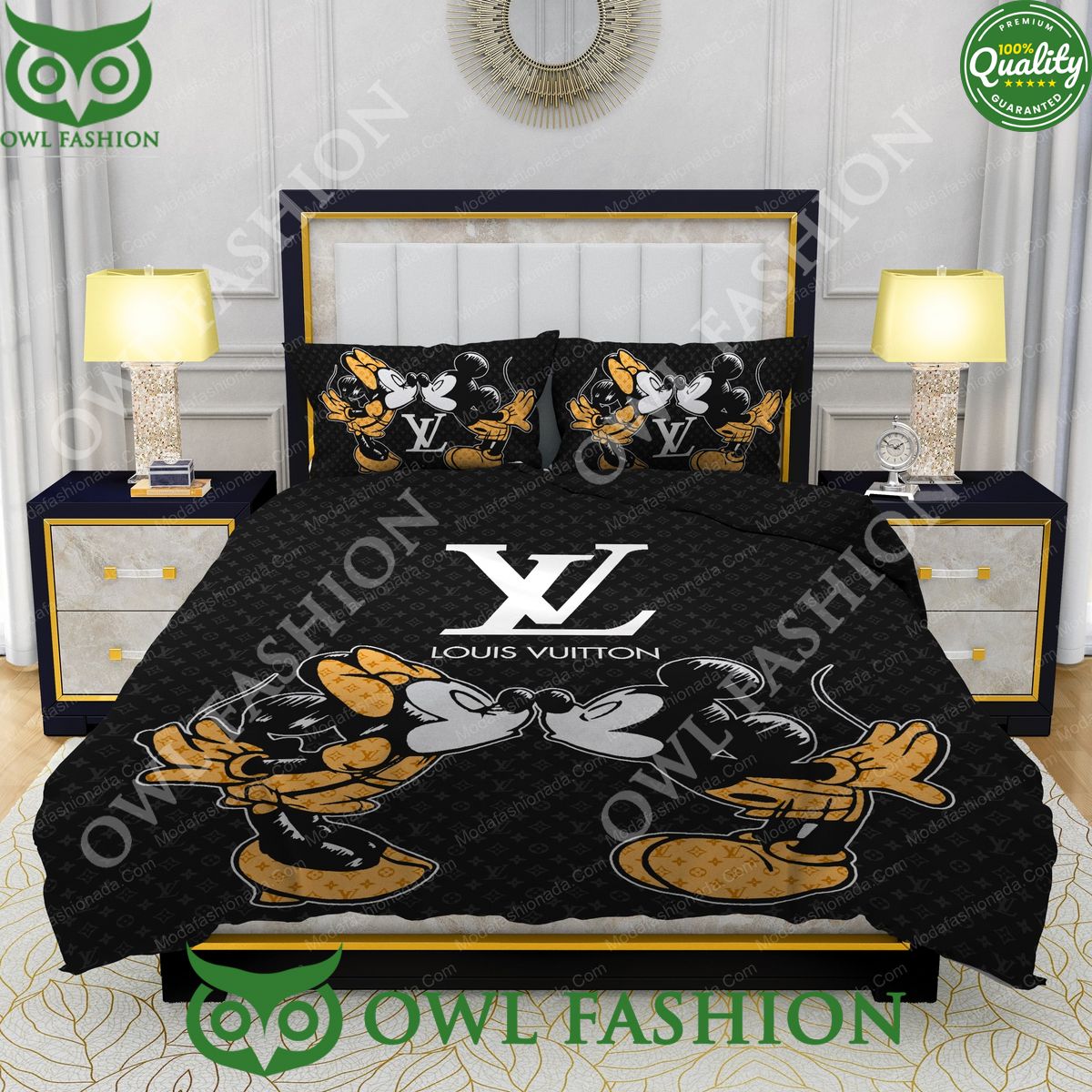 Louis Vuitton Minnie Mickey Mouse Kissing Bedding Sets