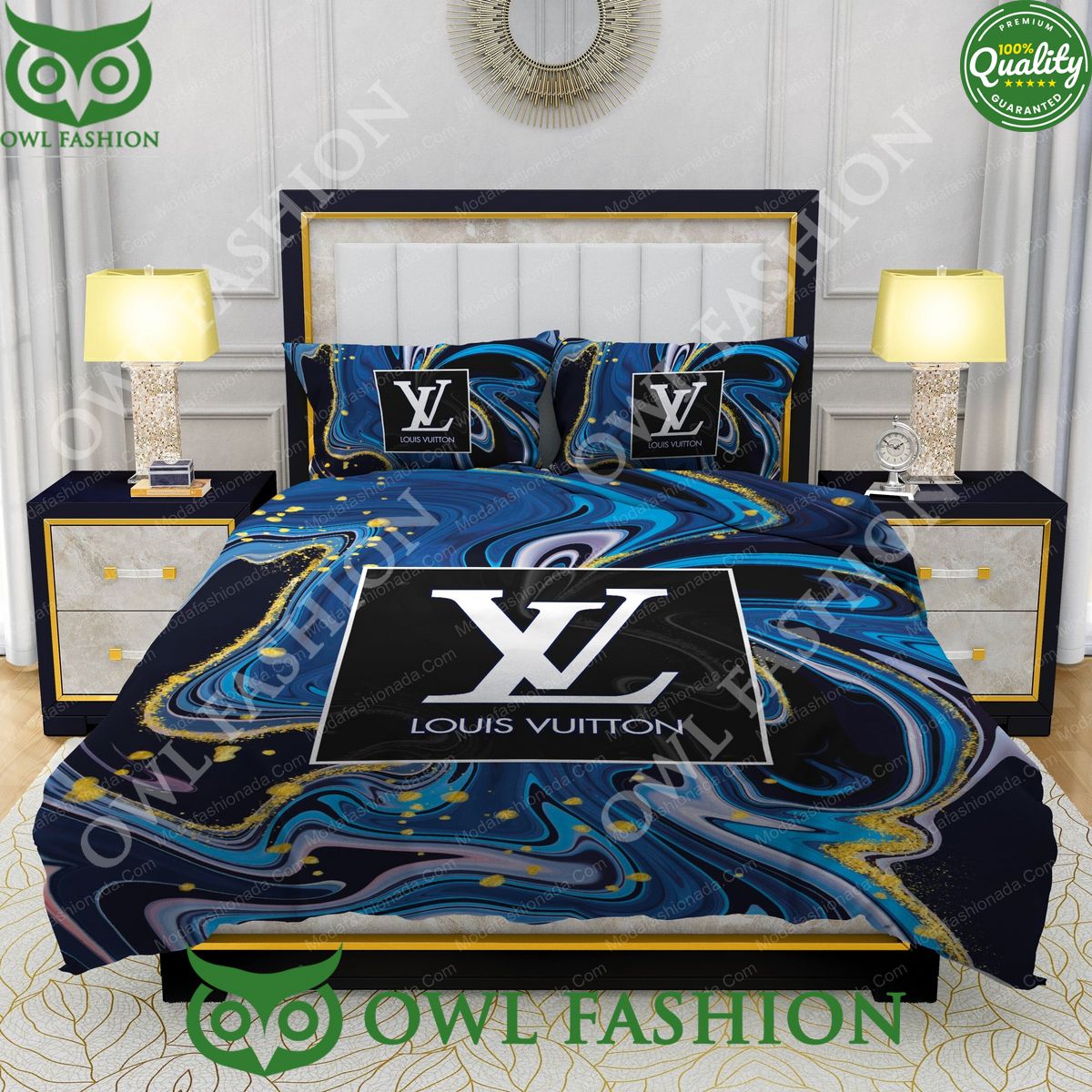 Louis Vuitton Watercolor Background Van Gogh Bedding Sets