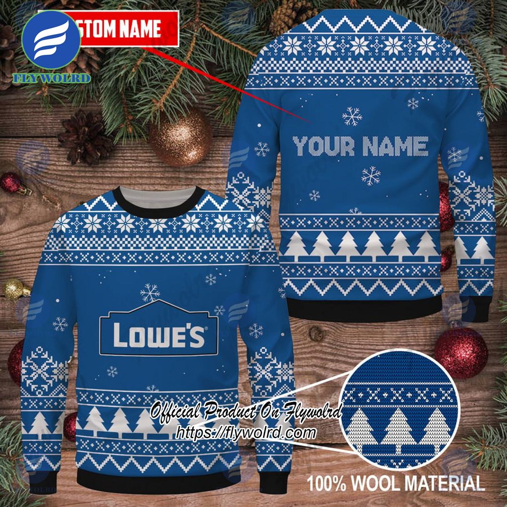 Lowe'S Custom Name Logo Pine Trees Ugly Christmas Sweater