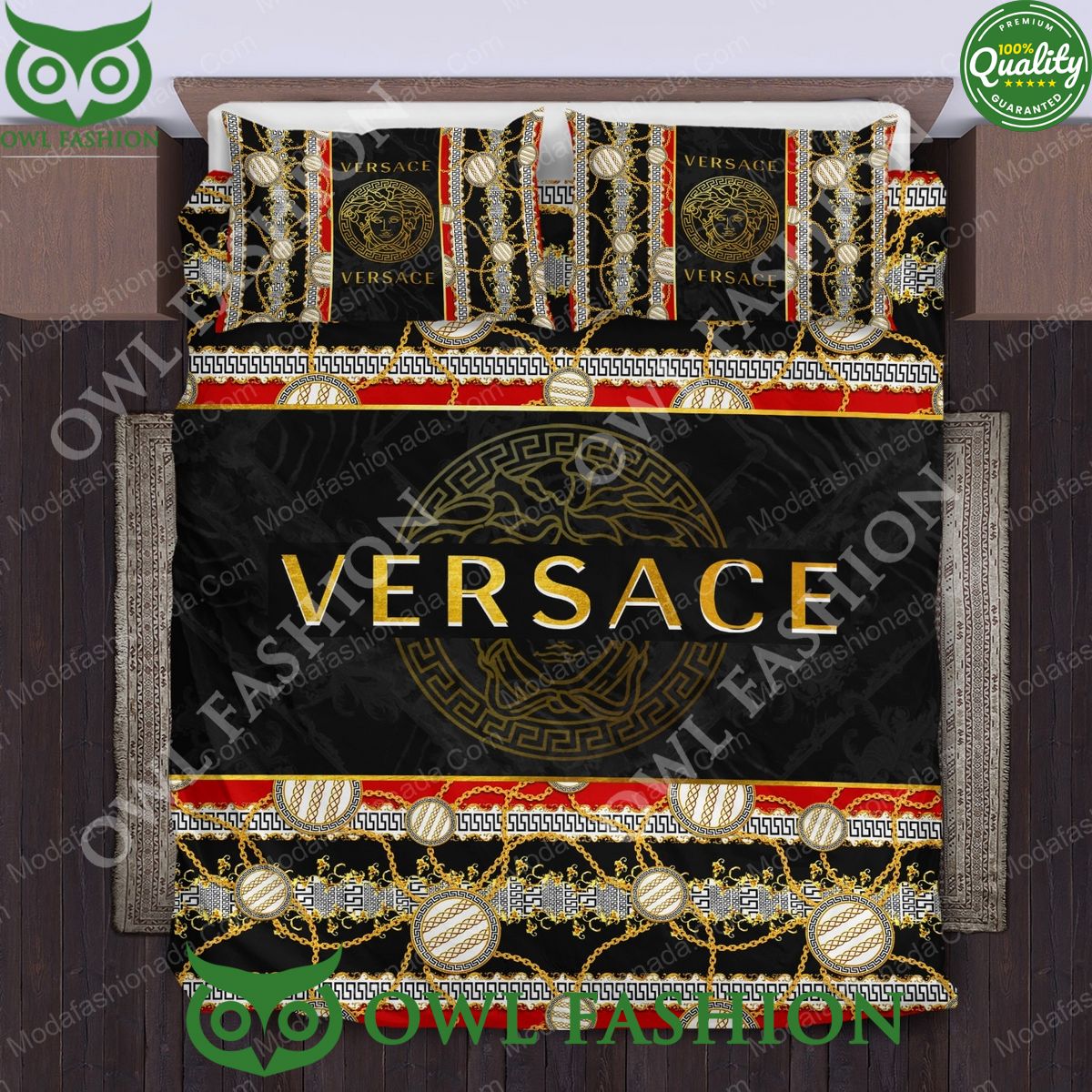 Luxury Golden Jewelry Versace Logo Bedding Sets