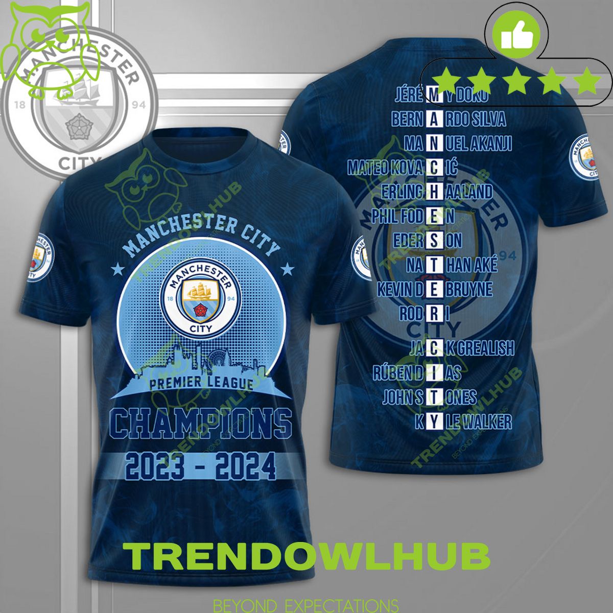 Manchester City 3D Premier League Champions 2023 2024 Player Names t shirt