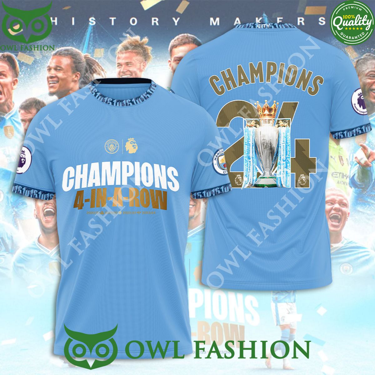 Manchester City Champions 4 in a row 3d t shirt