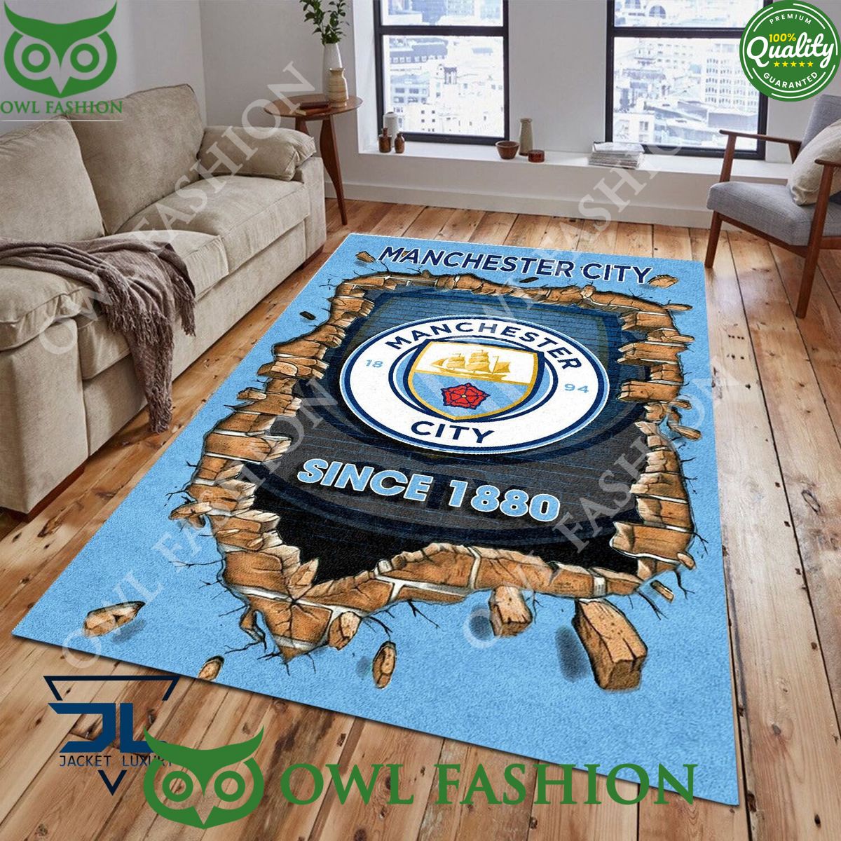 Manchester City F.C 1878 Premier League Living Room Carpet