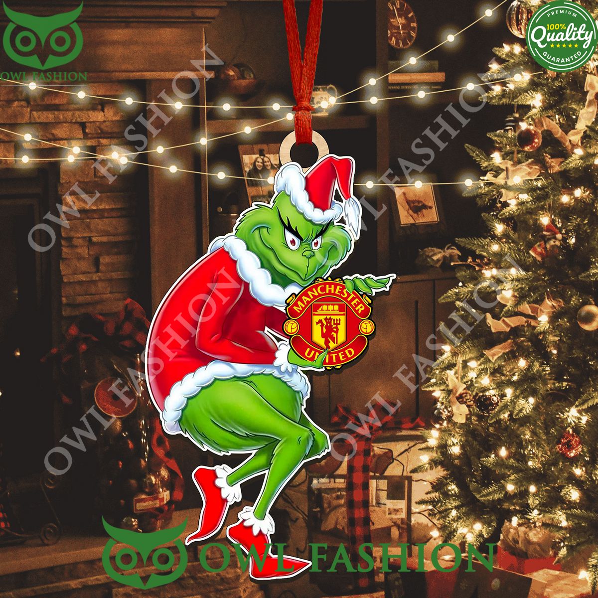 Manchester United Grinch Hug 2-Side Printed Ornament