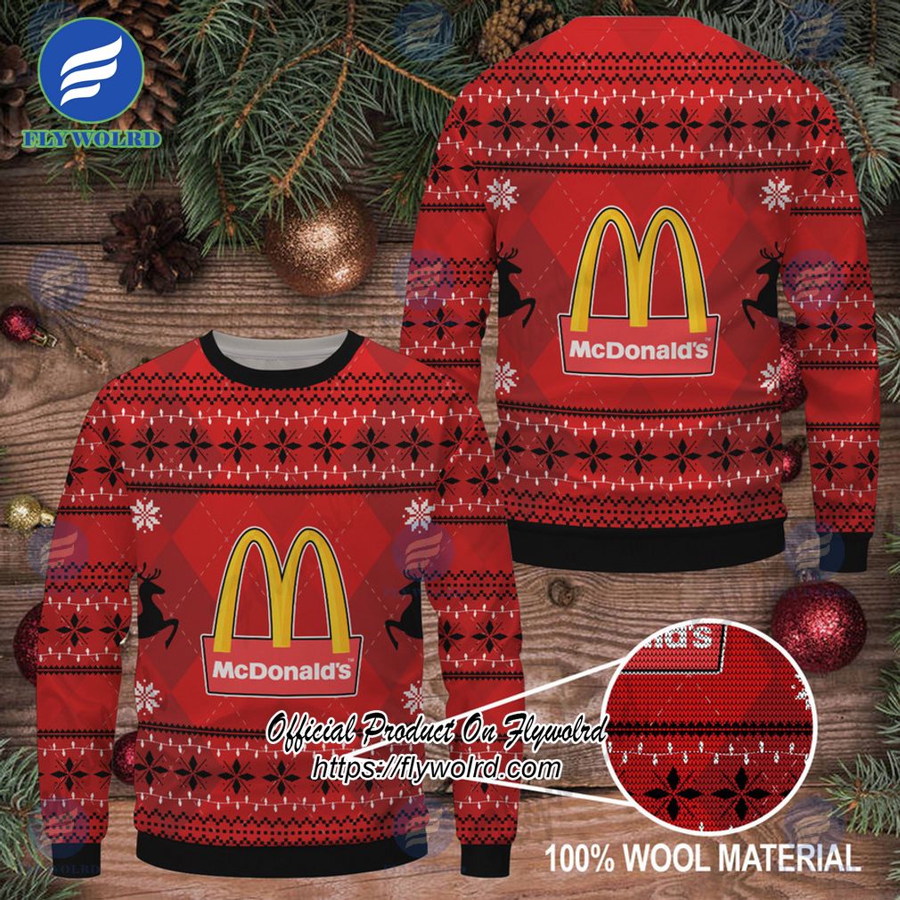 Mcdonald'S Red Black Design Logo Reindeer Ugly Christmas Sweater