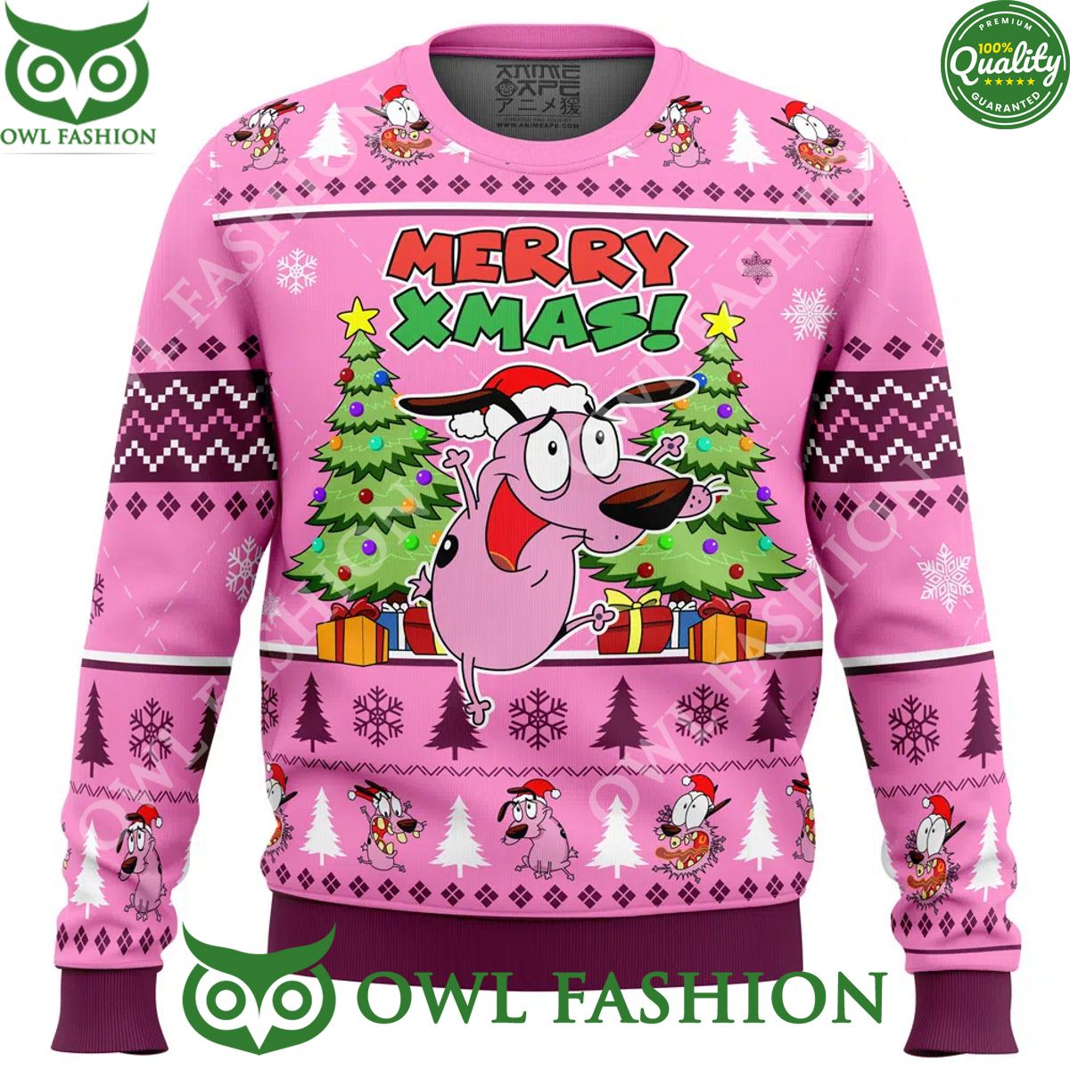 Merry Xmas Courage The Cowardly Dog Ugly Christmas Sweater Jumper