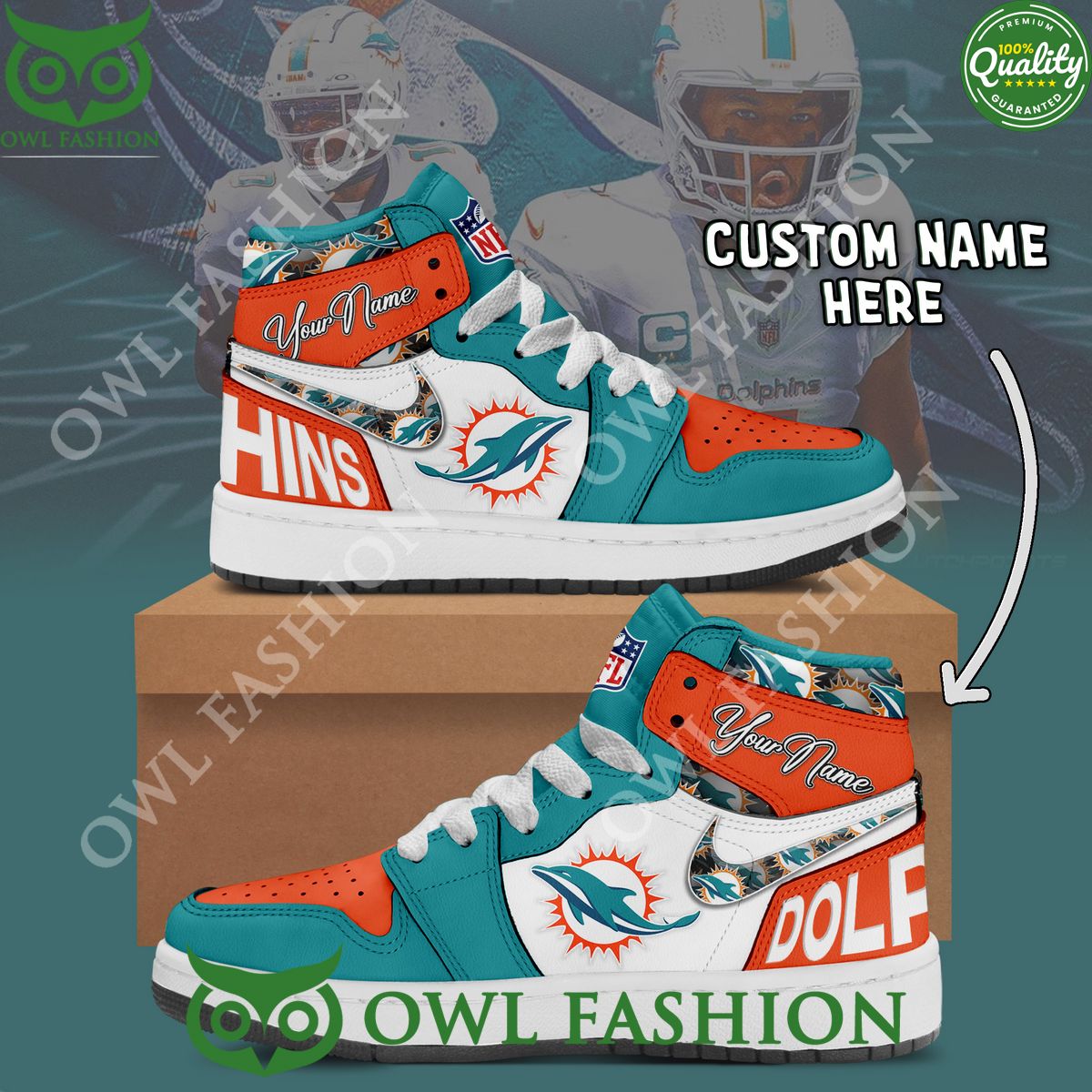 Miami Dolphins Fashion Trending NFL AJ1 Air Jordan Sneakers Custom Name